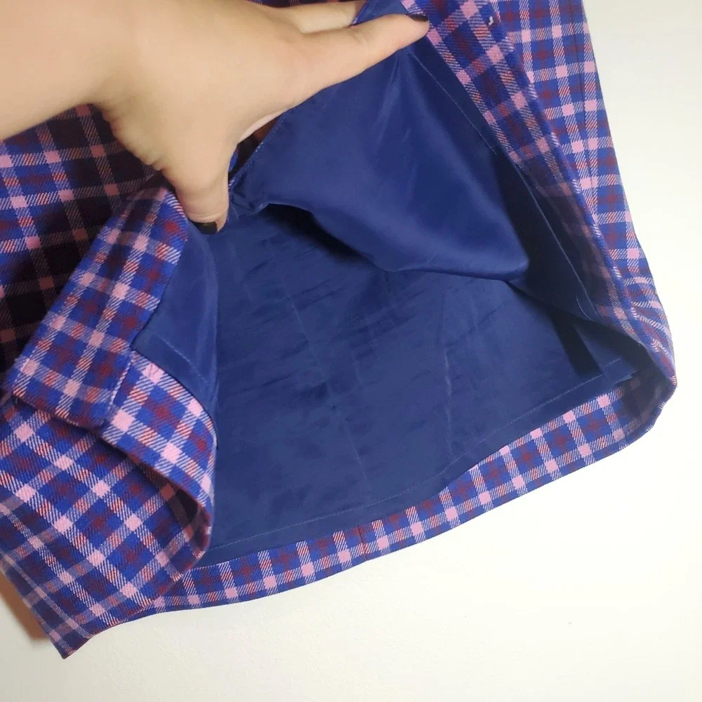 J. Crew Button-front Pencil in Mott Plaid Royal Petunia Check Skirt Size 6‎